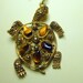 Sea Turtle Necklace and Earrings, Loggerhead and Fish, Mermaid's Friends, Tigers Eye Stone and Brassy Metal, 1970s,Fish Earrings to Match