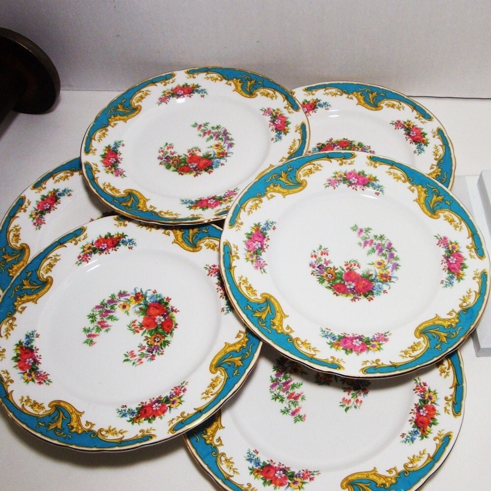 6 Vintage Tuscan Fine Bone China Salad Plates Naples Pattern