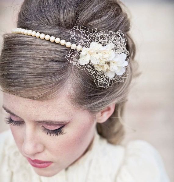 Wedding Hair Vintage Romance Pearl Headband or Wedding Tiara