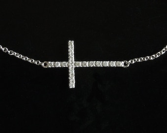 Kelly Diamond Sideways Cross Necklace - Set Center 14kt White Gold