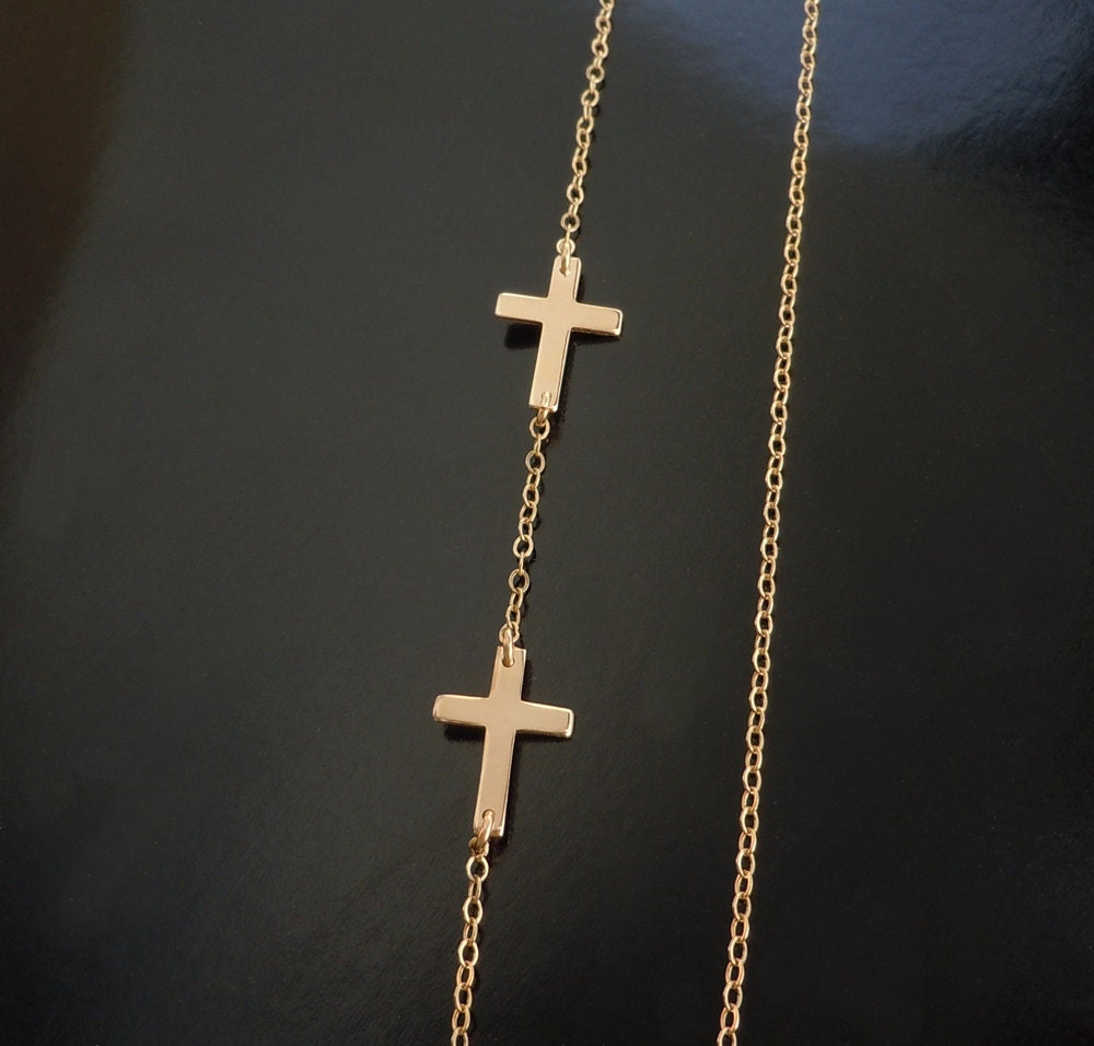 Double Sideways Cross Necklace in 14kt Gold Filled