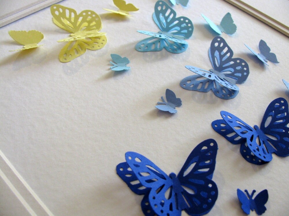 Download Sample 3D Layered Butterfly Art. Blue & Yellow Ready to Ship