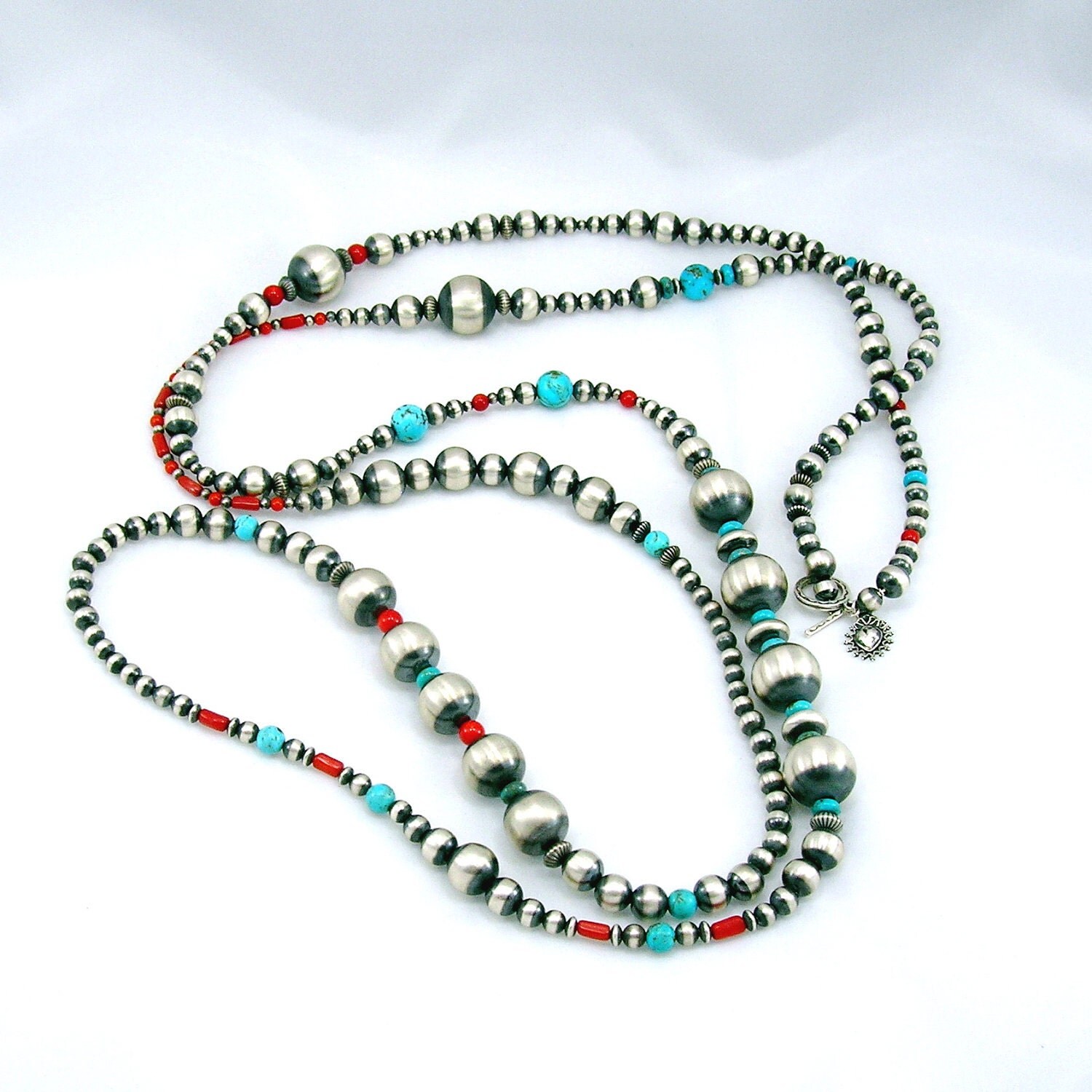 Long Sterling Silver Santa Fe Pearl Beads by SantaFeSilverworks
