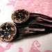 Bronze and Black Snap Barrettes : ornate glass rounds on antique brass, wedding, formal hair accessories