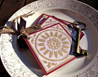 Florentine Garden Tagcards-kraft brown-burgundy-garden-floral-Italian-gift tags-hang tags-embellishment