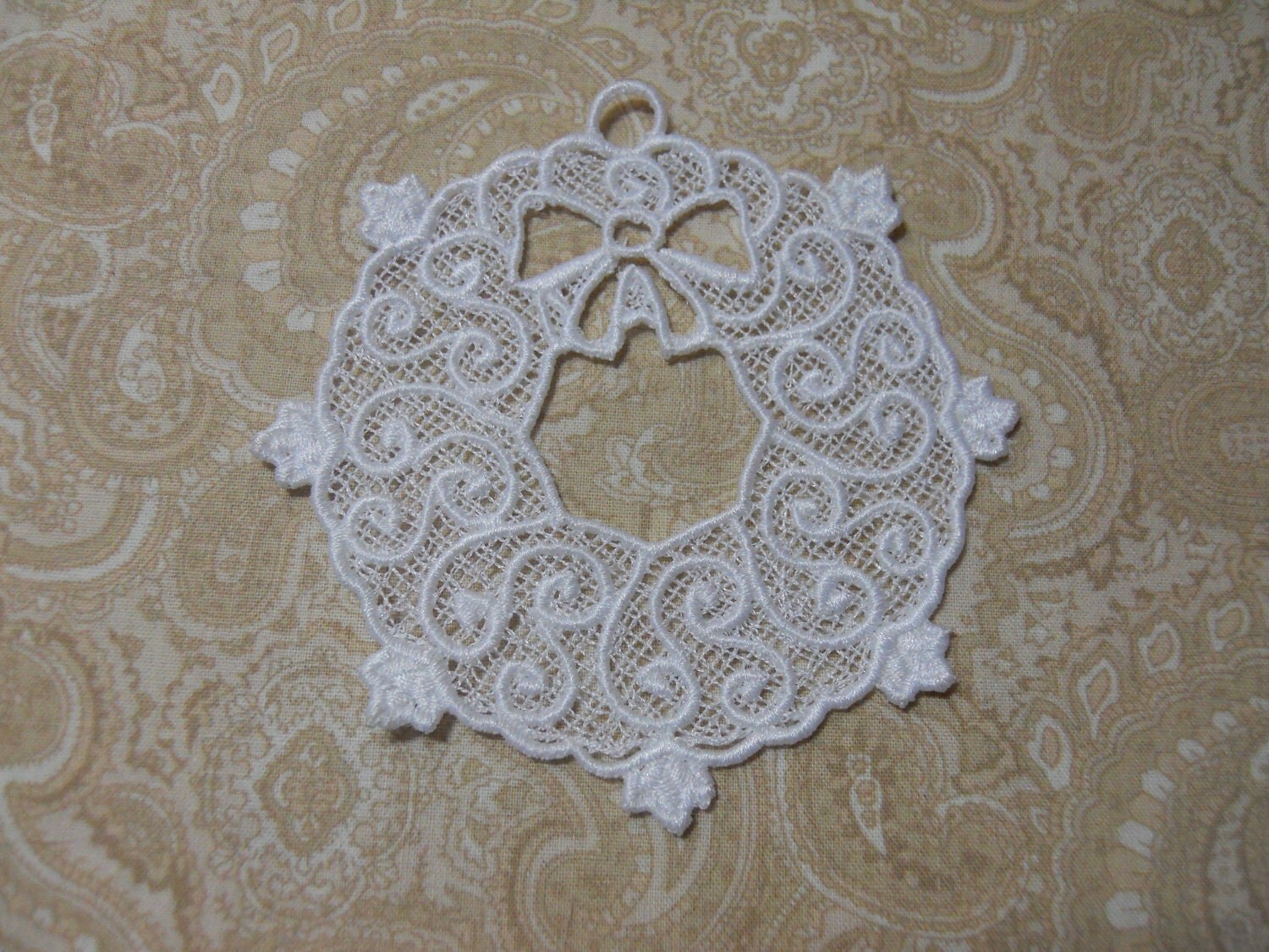 White Embroidery Christmas Wreath