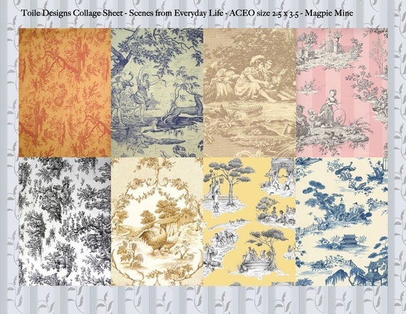 French Toile Wallpaper Collage Sheet ACEO Size 2.5 x 3.5