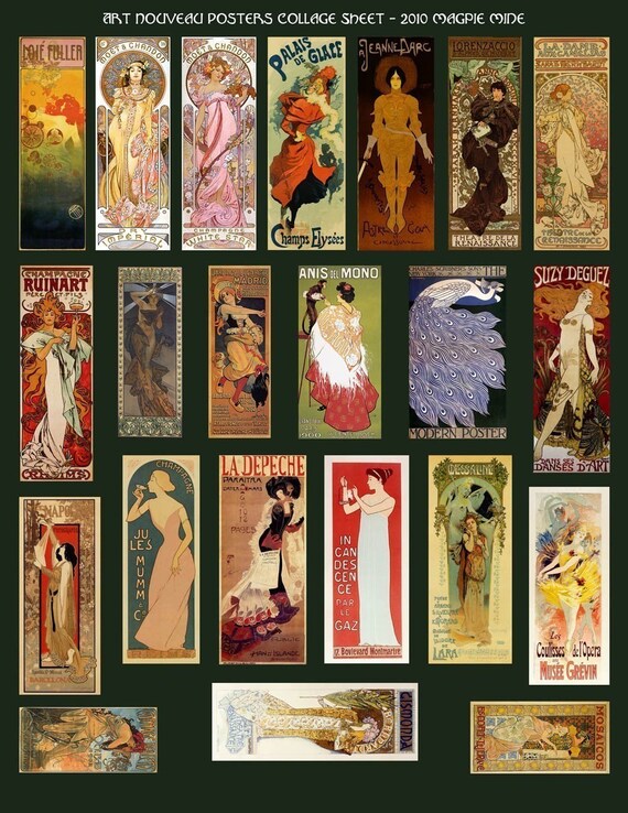 Download Art Nouveau Posters Collage Sheet Klimt Mucha Digital