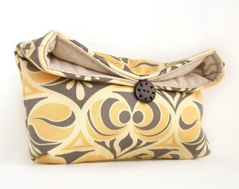 Yellow Clutch Purse, Gray Clutch, Cream Yellow and Gray, Yellow Bridesmaid Gift, Bridesmaid Clutch, Cosmetic Makeup Bag, Cream Clutch