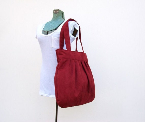 Red Purse Faux Suede Pleated Shoulder Bag by EdensWake on Etsy