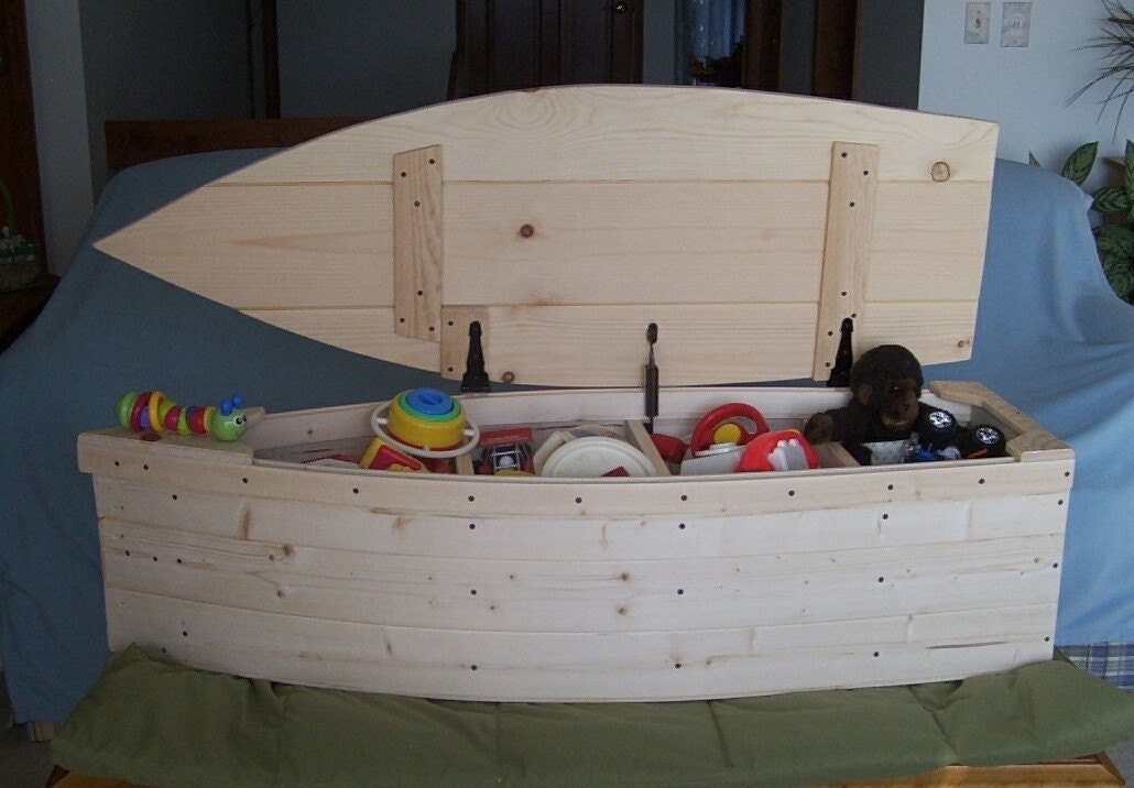 Wood Boat Toy Box Nautical Chest Hand Crafted Bookshelf canoe