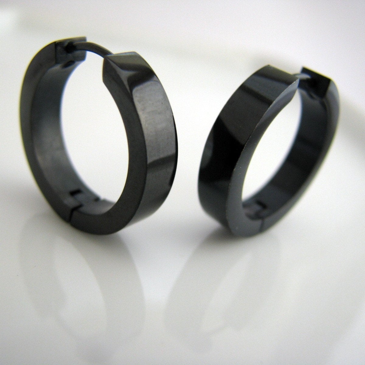 Extra large black hoop earrings for men black stainless steel Black Stainless Steel Mens Earrings