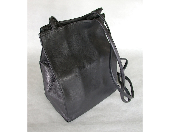 Pebble Grain Butter Soft Black Leather Tote Shoulder Bag Purse