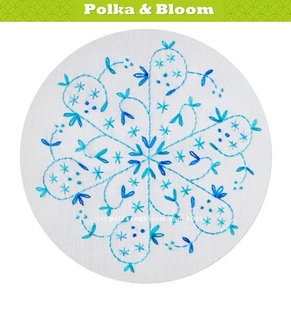 Embroidery Pattern Aqua Snowflake Christmas Winter PDF