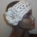 Linen Antique White Bobble Braid Bandeau Headband Earwarmer with Rose Flower