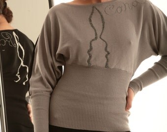 WINTER SALE Chic Equivocal Candle/Profile Batwing Sleeves Wearable Art sweater