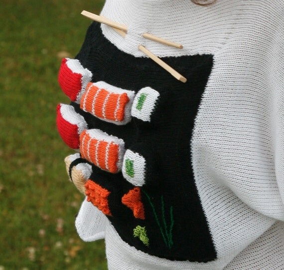 Japanese Wearable Art 3D Knitted Sushi kimono pullover/sweater