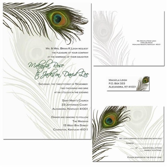 Items similar to Simple Peacock Custom Wedding Invitation Suite with