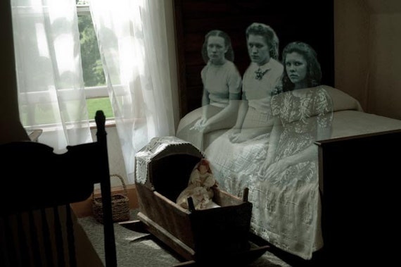 Nothing Ever Happens Here - 8 X 11 haunting photograph of three adolescent ghost girls looking frighteningly bored