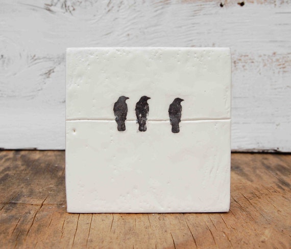 GIRLFRIENDS - Original Encaustic Mini Painting Best Friends Black & White Bird Art