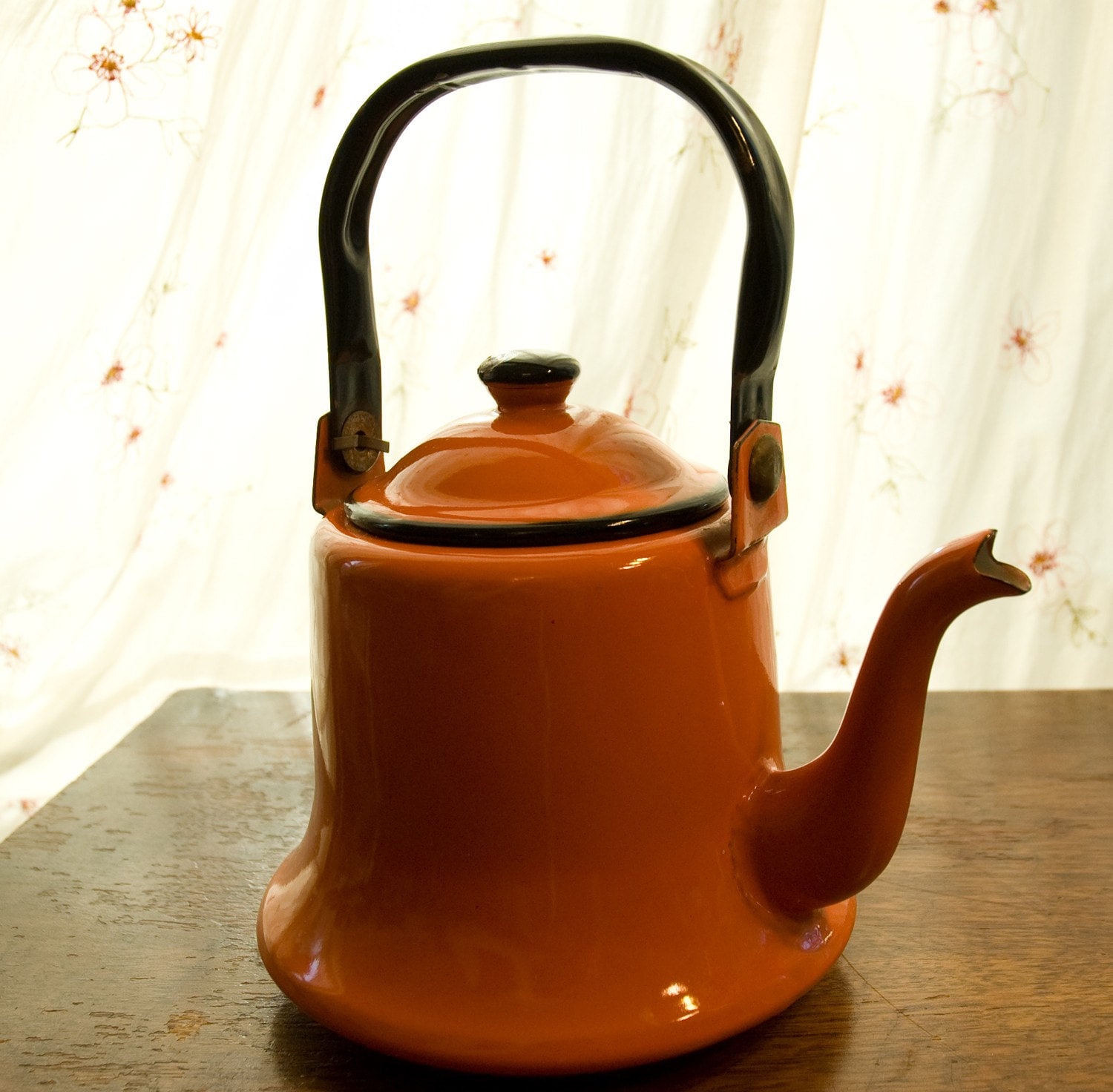 Vintage Kettle Japanese Metal and Enamel in Orange by Spiderbot