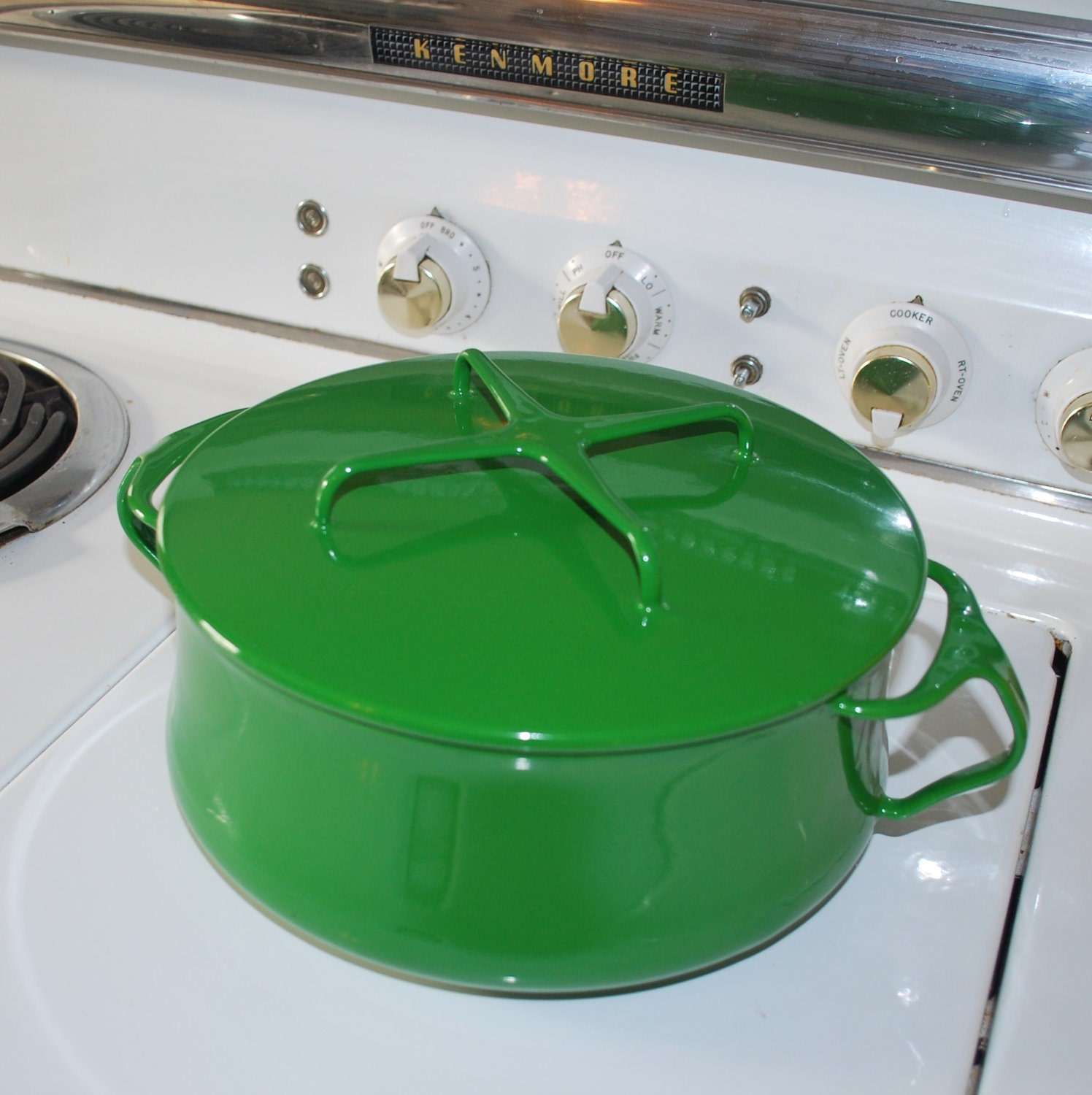 Vintage Dansk Kobenstyle Green Enamel Dutch Oven