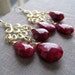 Ruby chandelier Earrings-bridesmaid earrings, ruby red bridal jewelry, Autumn weddings, cranberry red, maroon, gold peacock