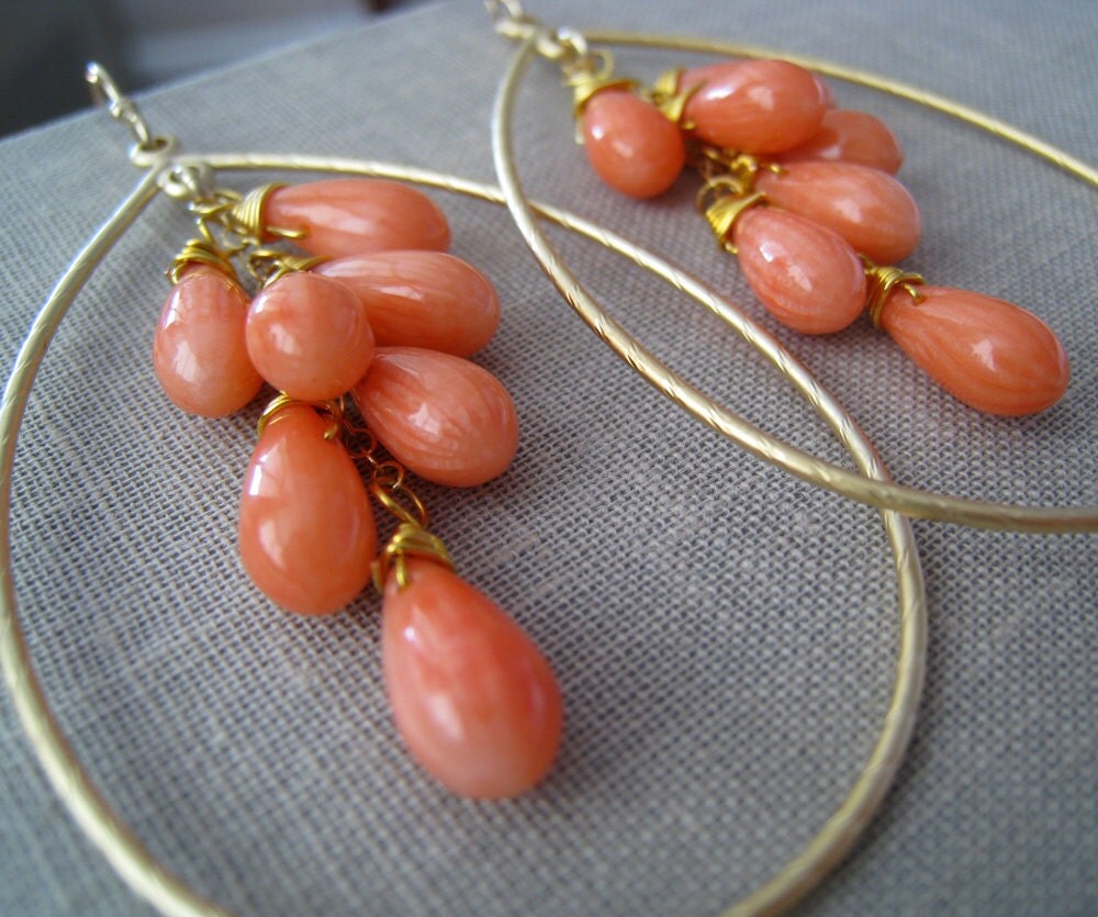 Coral Hoop Earrings Gold Hoop Earrings Spring Weddings Pink