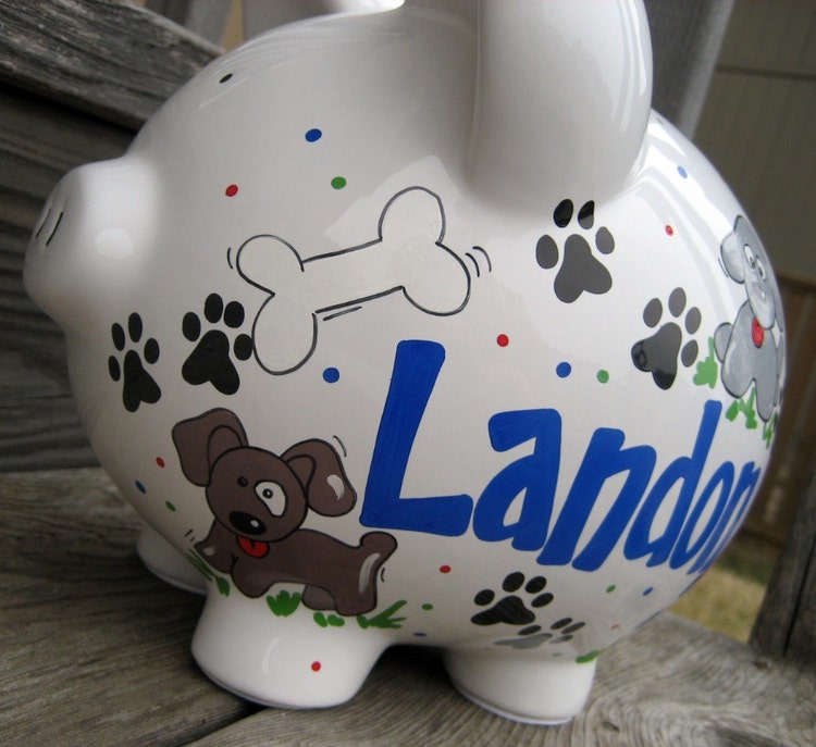 Puppy Dog Personalized Piggy BankLarge by jdavissquared on Etsy
