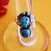 Vintage Turquoise Ring Navajo Sterling Silver Double Stone Blossom Leaves