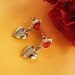 Vintage Red Heart Earrings Gold Tone Dangle Pierced