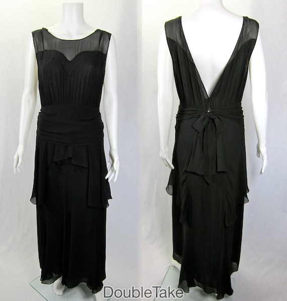 Items similar to Vintage 1920s Black Silk Chiffon Long Formal Gown ...