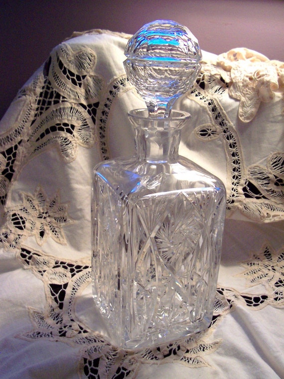 Vintage Genuine Lead Crystal Pinwheel Decanter for Liquor Wine