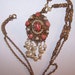 Vintage western Germany brass flligree necklace pearls layers orange hearts