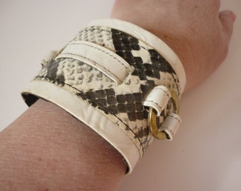 60s 70s SUPERWIDE Watchband Faux Snake and Wet Look Vinyl