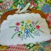 REsErVeD for Chloe VTG 80s Preppy Linen Clutch w embriodered boquet button-on wood frame