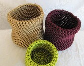 Silk Cord Nesting Basket Set Of 3 in Deep Plum, Avocado Green, and  Coffee