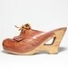 Vtg 70's Leather Fringe Cut Out Platform Wedge Clogs 9