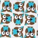 Turquoise Owls on Cream Japan Import Fabric by Kokka Half Yard
