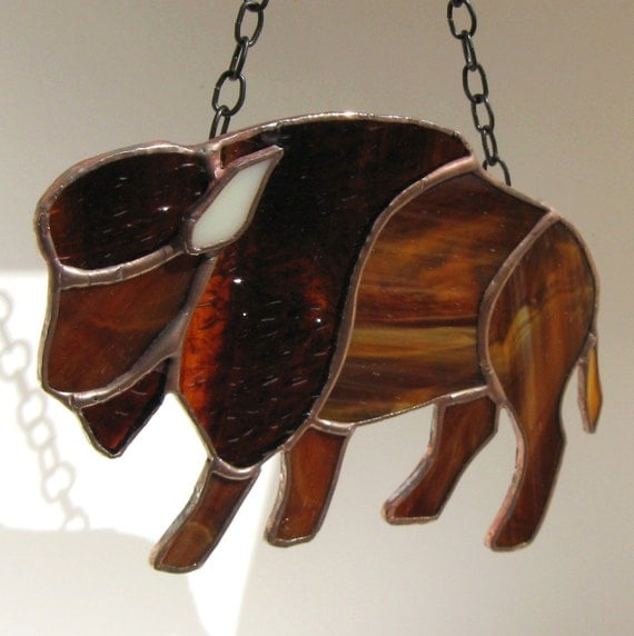 Stained Glass Buffalo Suncatcher by sueryansglass on Etsy