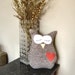 Owl Pillow Plush - Recycled Wool - Tan Embroidered