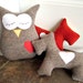 Owl Pillow Plush - Recycled Wool - Tan Embroidered
