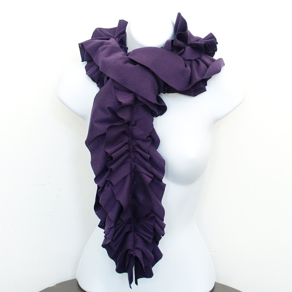 PURPLE jersey ruffle scarf Ready to Ship Long soft scarf