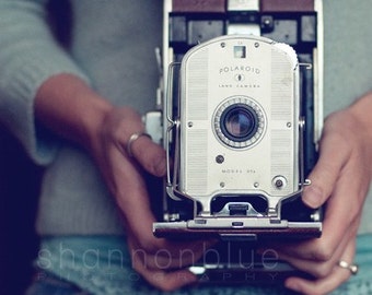 vintage camera photography / hands, photographer, 95a, robins egg blue, photography lover / her camera / 8x10 fine art photograph