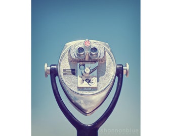 travel photography, binoculars , tourist, blue, vintage / face with a view / 8x10 fine art photography