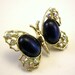 3 for 15 FREE SHIPPING - Vintage gold butterfly brooch with royal blue cab wings, AB rhinestones
