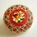 Gold vintage red glass mini mosaic floral brooch