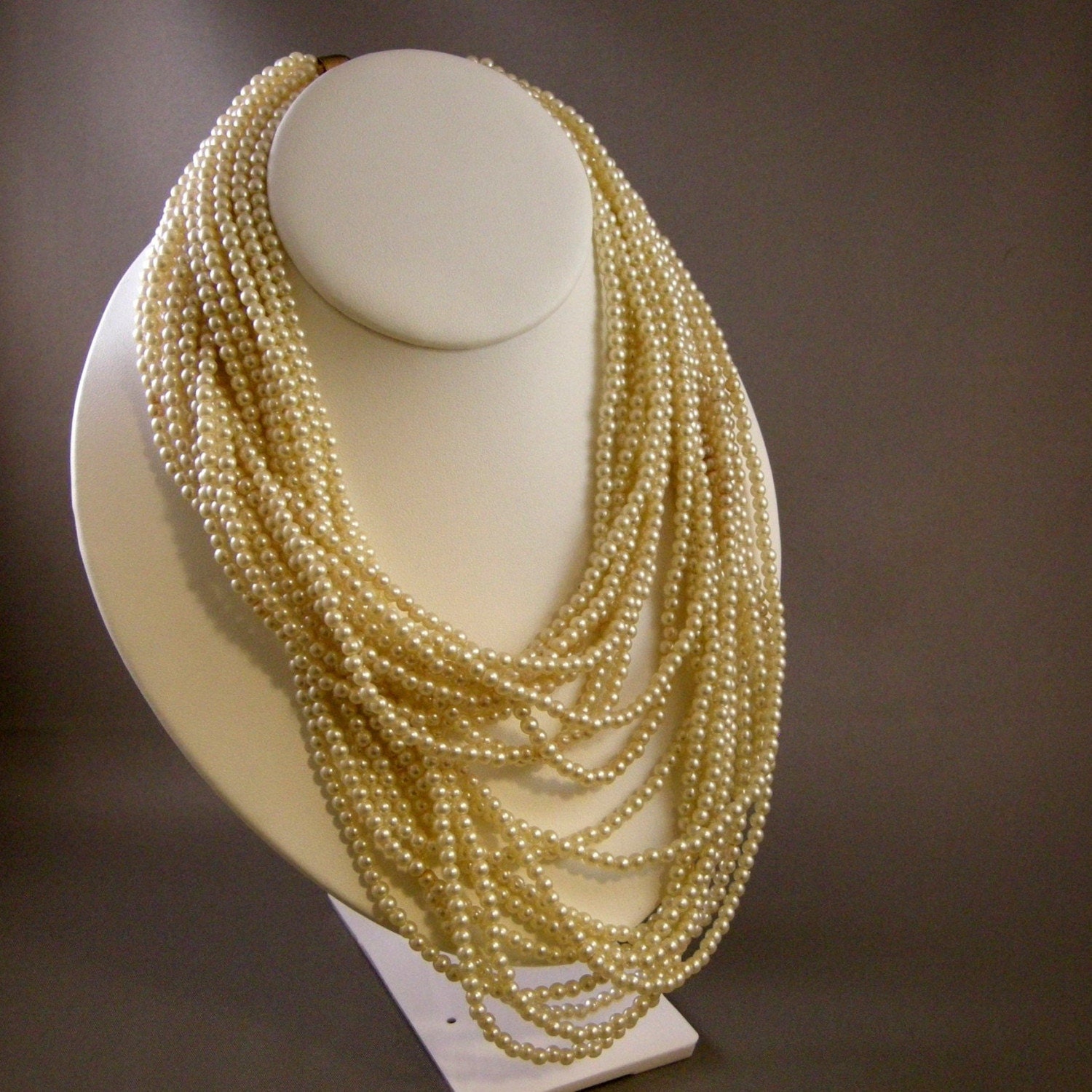 Long Vintage Multi Strand Faux Pearl Necklace Chunky