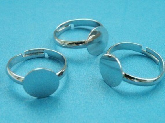 Ring Blanks -- 10pcs Adjustable White Gold Base 10mm pad H59--20% OFF Ring Blanks -- 10pcs Adjustable White Gold Base 10mm pad H59--20% OFF