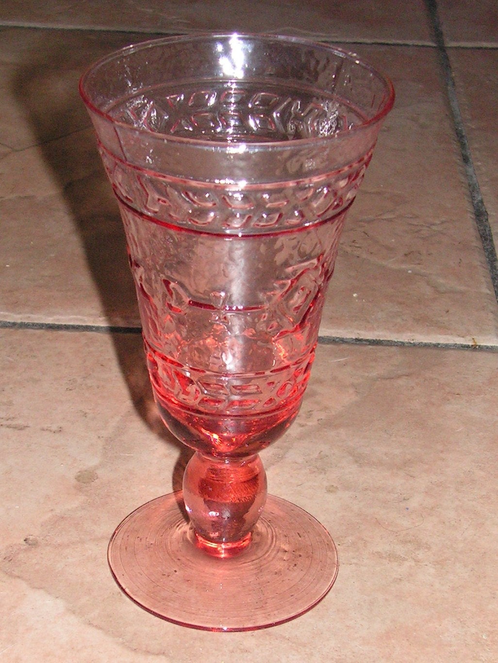ON SALE Vintage Pink Depression Glass Footed Goblets Beverage